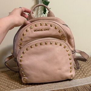 MICHAEL KORS Rose Blush Studded Pebble Leather Mini Backpack
